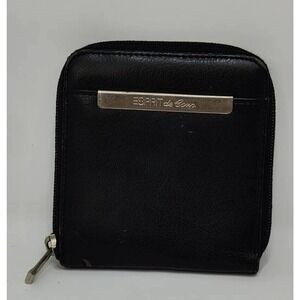 Vintage Esprit Zip Around Wallet‎ Black Leather Women's Men's Accessories